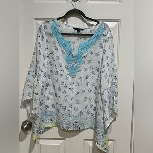 Zac & Rachel BOHEMIAN Floral Top with Blue and Yellow Accents WOMEN SIZE L